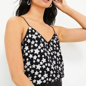 NWT LOFT Shimmer Star Embellished Sleeveless Cami Top Black/Silver Womens Size S